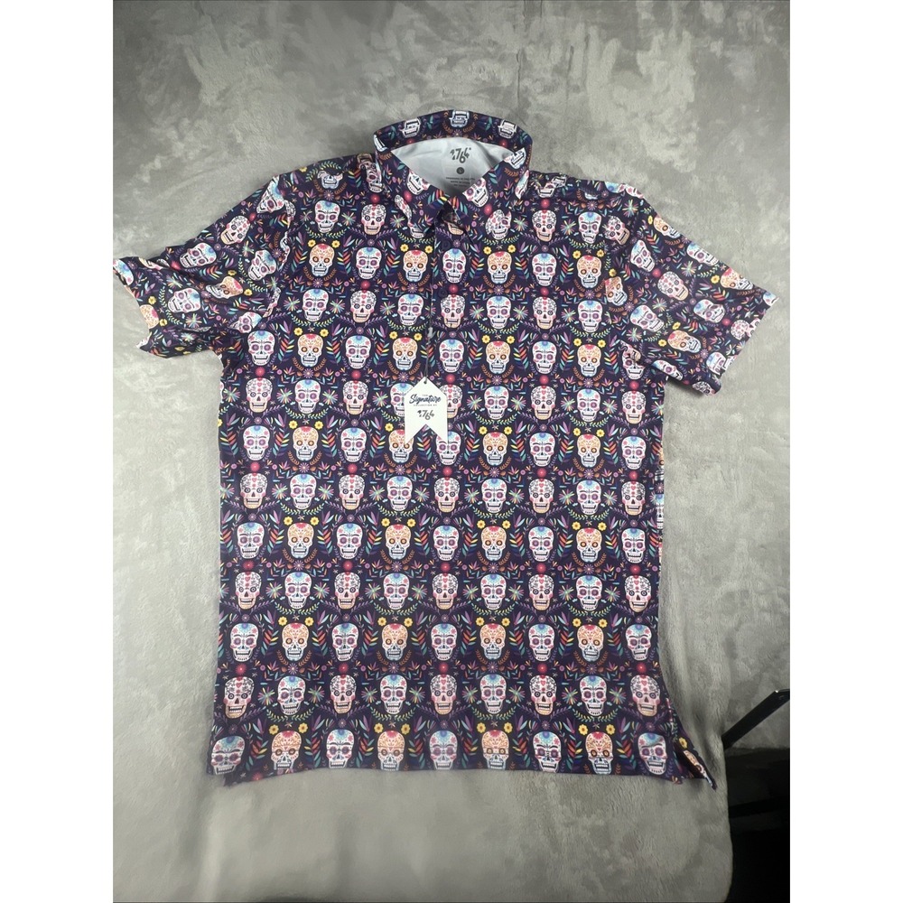1764 Golf Polo Men's Large I'm Dead Violet Skulls Performance Shirt Bright NEW